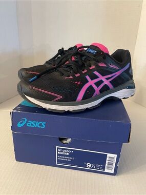 Asics GT-2000 7 Women's Running Shoes - Black with Pink and Blue Accents